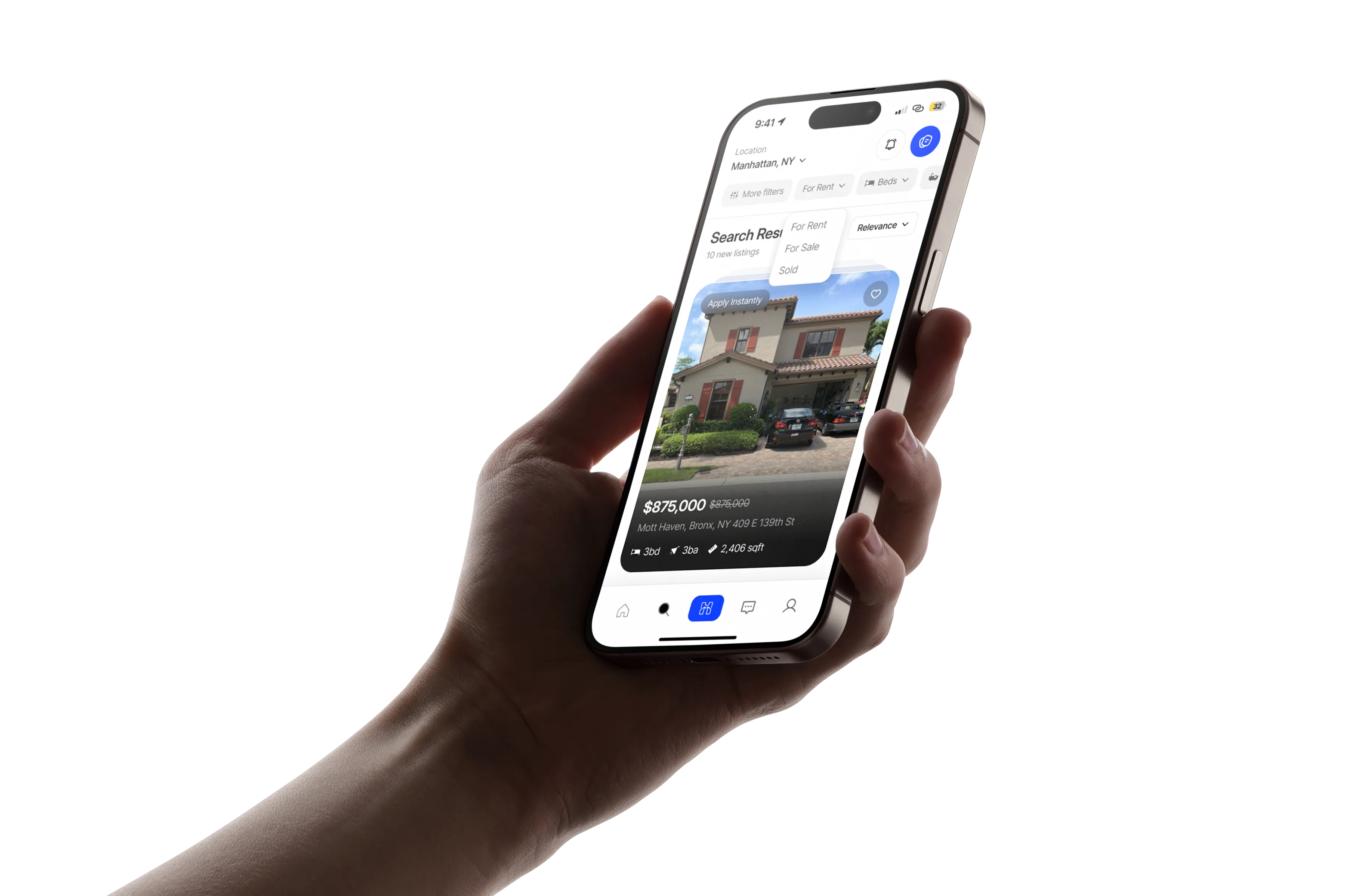 Homello mobile app showing real estate search details